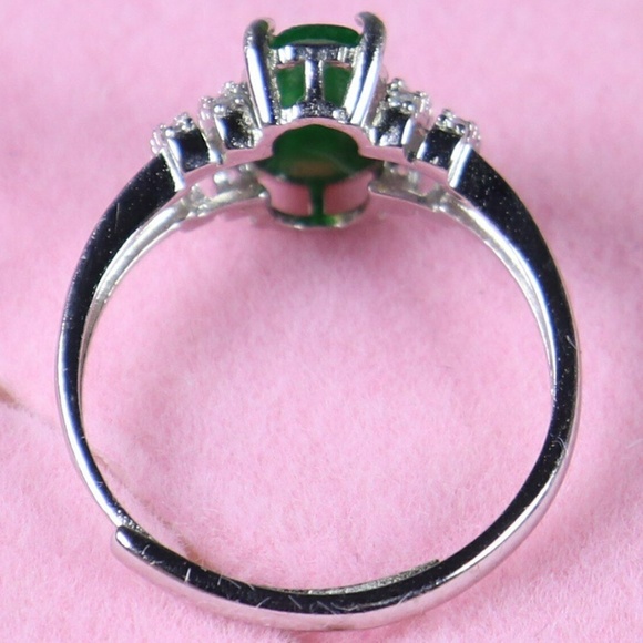 925 Silver Cert'd Icy Green 100% Natural A Jade jadeite Adjustable Ring 戒指 - Picture 6 of 8